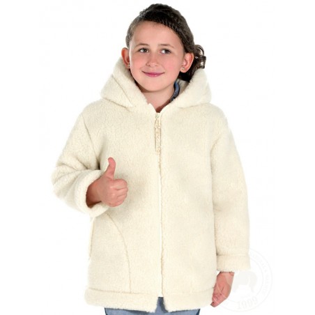 Dětská zimní bunda s kapucí z ovčí vlny velikost 140,146 v bílé barvě